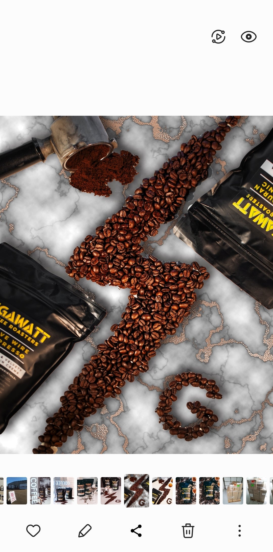 Gigawatt Artisanal Coffee Beans in shape of Lightning Bolt.