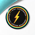Gigawatt Coffee Roasters 2.5 inch bolt circle sticker with Stay Caffeinated ring, gloss finish