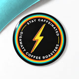 Gigawatt Coffee Roasters 2.5 inch bolt circle sticker with Stay Caffeinated ring, gloss finish