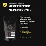 Gigawatt Coffee Barrel Aged guarantee - never bitter, never burnt. No hoops, no sending anything back, no runaround.