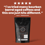 Verified five-star customer review of Gigawatt Barrel Aged Series coffee, shown with the 10 oz bag