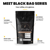 Gigawatt Black Bag Series at a glance: limited edition rotating single origin release, 10 oz bag