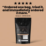 Verified five-star customer review of Gigawatt Black Bag Series coffee, shown with the 10 oz bag