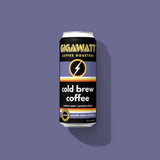 Gigawatt Coffee Roasters canned cold brew coffee can on a purple background
