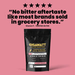 Verified five-star customer review of Gigawatt Costa Rican Dota Tarrazu coffee, shown with the 10 oz bag