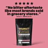 Verified five-star customer review of Gigawatt Costa Rican Dota Tarrazu coffee, shown with the 10 oz bag