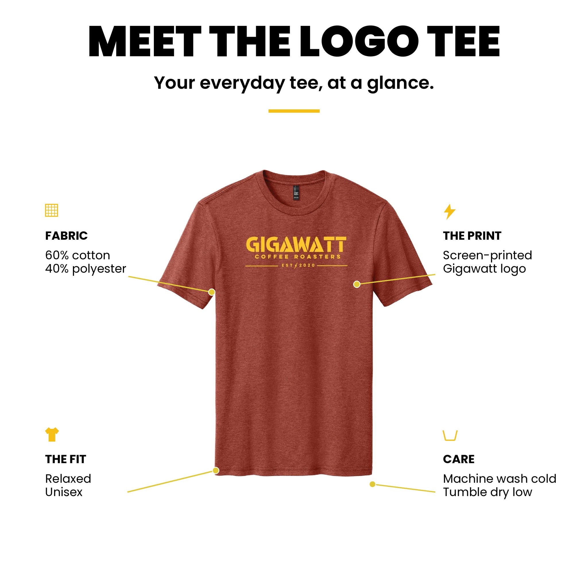 Gigawatt Coffee Roasters logo tee at a glance: unisex heathered cotton t-shirt