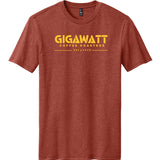 Front view of Gigawatt Coffee logo tee in Heathered Russet, screen printed on soft cotton/poly blend.