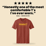 Verified five-star customer review of the Gigawatt Coffee Roasters unisex heathered cotton logo tee