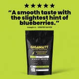 Verified five-star customer review of Gigawatt Organic Honduran coffee, shown with the 10 oz bag