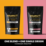 Gigawatt gift subscription showing one blend and one single origin coffee, curated fresh each month